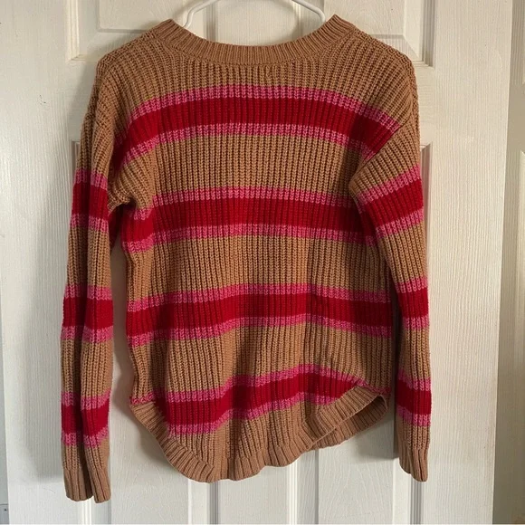 SO brand beige, pink, and red striped crew neck sweater Y2K women’s small - Picture 3 of 7